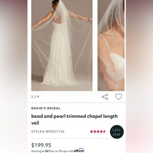 Bead and Pearl Trim Chapel Length Veil